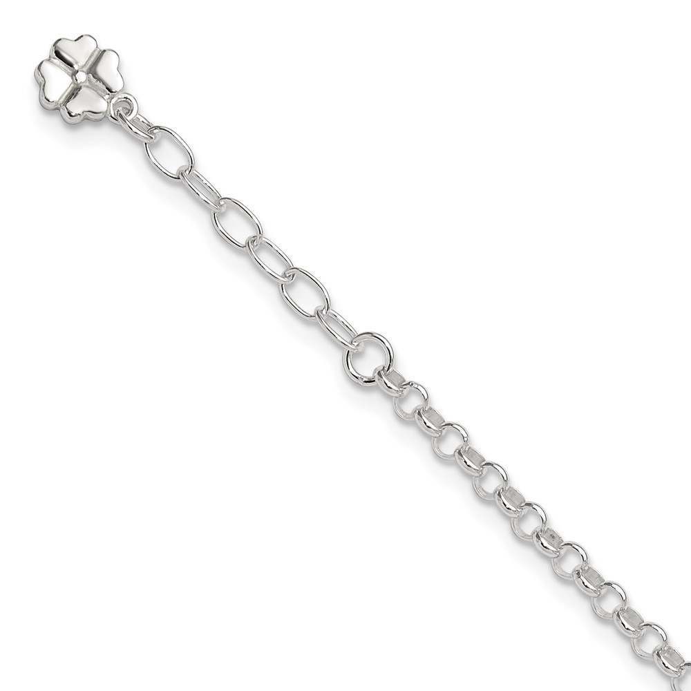 Million Charms 925 Sterling Silver Polished Four Leaf Clover 9" Anklet